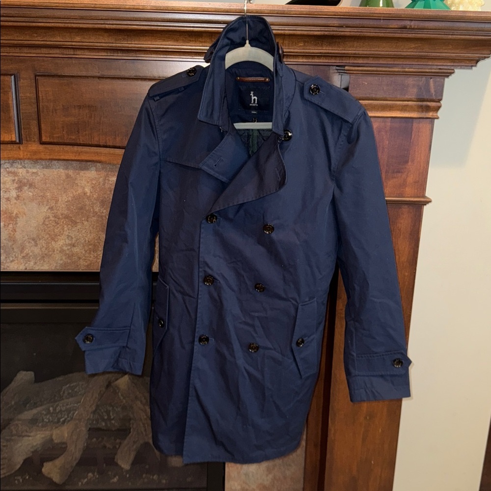 Navy blue short trenchcoat preppy classic nautical timeless high quality est S - Picture 2 of 14